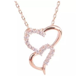 NWT AMANDA BLU rosegold double heart rhinestone necklace